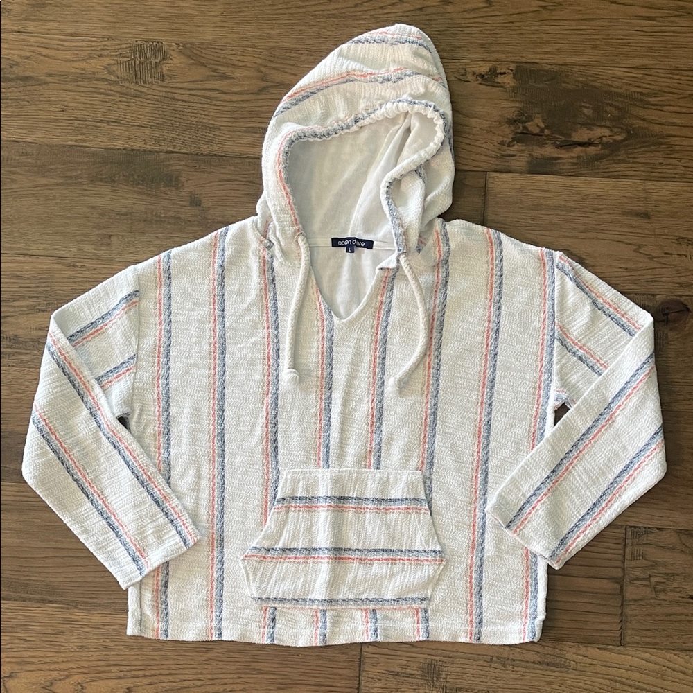 Ocean Drive White and Gray Hooded Top